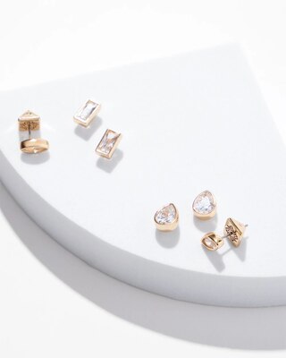 Gold Cubic Zirconia Bezel Stud Trio Earring