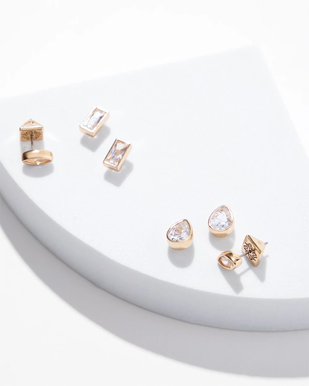 Gold Cubic Zirconia Bezel Stud Trio Earring