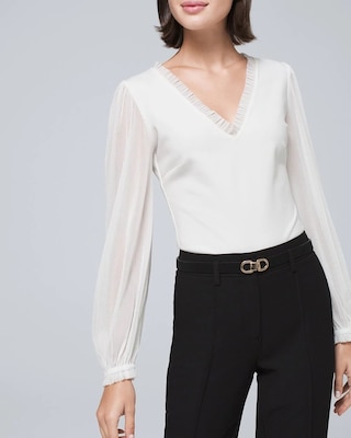 Mesh Blouson-Sleeve Top