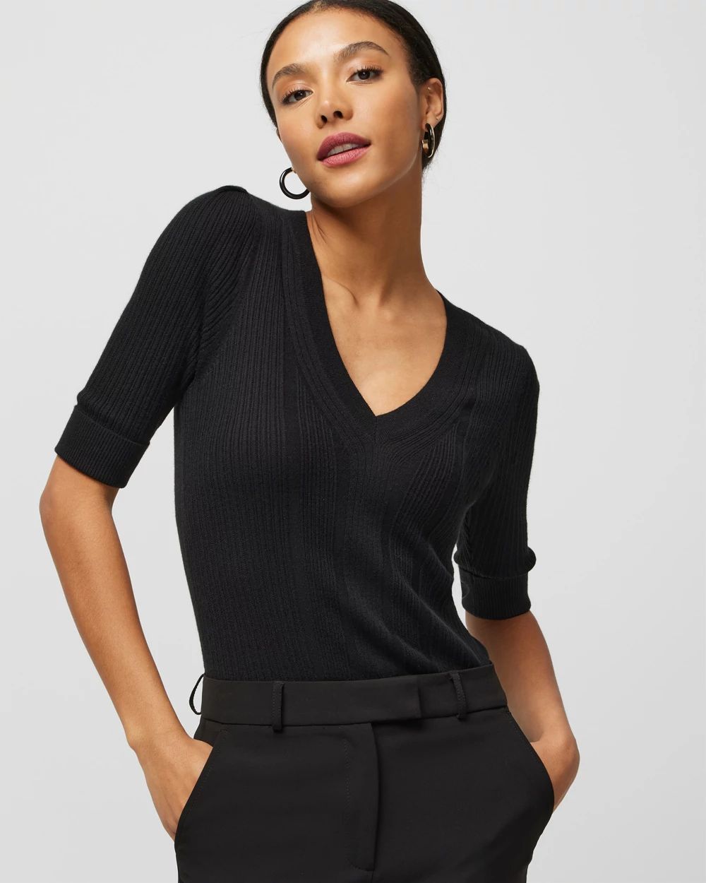 Cashmere-Blend Elbow-Sleeve Sweater