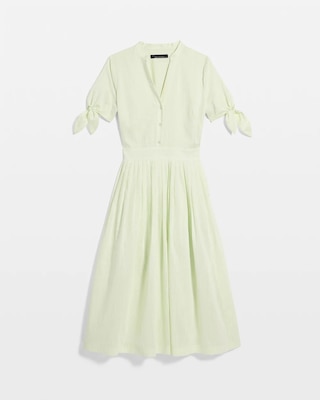 Tie-Sleeve Pleated Midi Dress