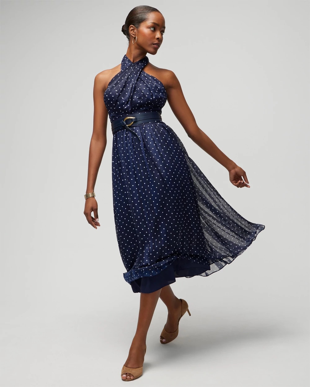 Criss-Cross Halter Fit-N-Flare Midi Dress | White House Black Market