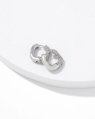 Silver + Pave Square Hoop Earrings