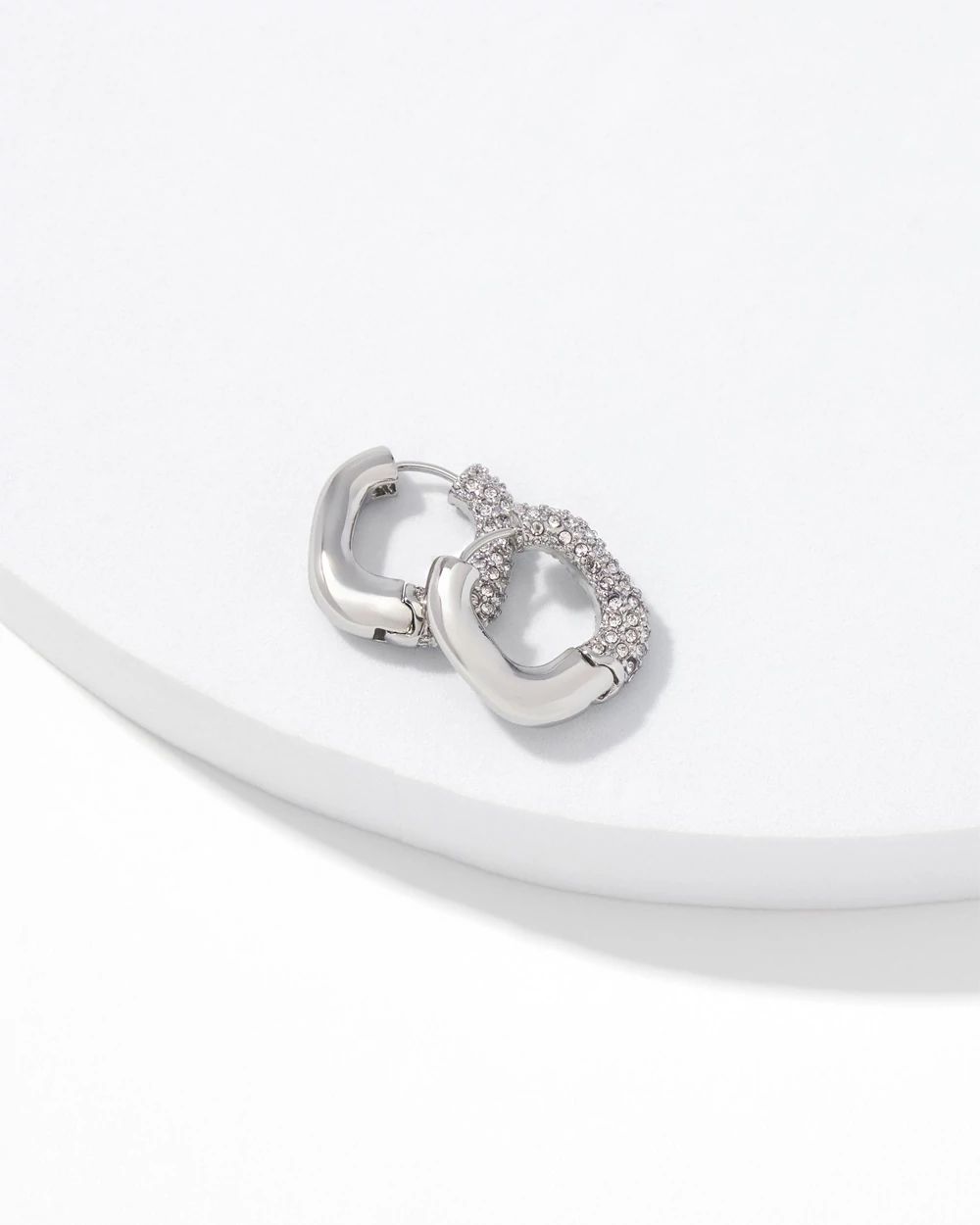 Silver + Pave Square Hoop Earrings