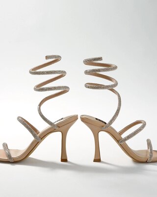 Neutral Embellished Wrap High Heel Sandals