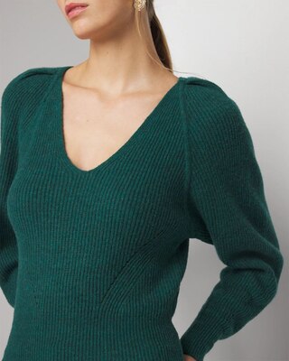Pleated Shoulder V-neck Pullover Sweater click to view larger image.