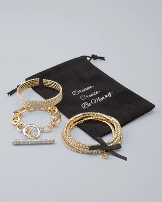 Silvertone Rhinestone Stretch Bracelets, Set of 5