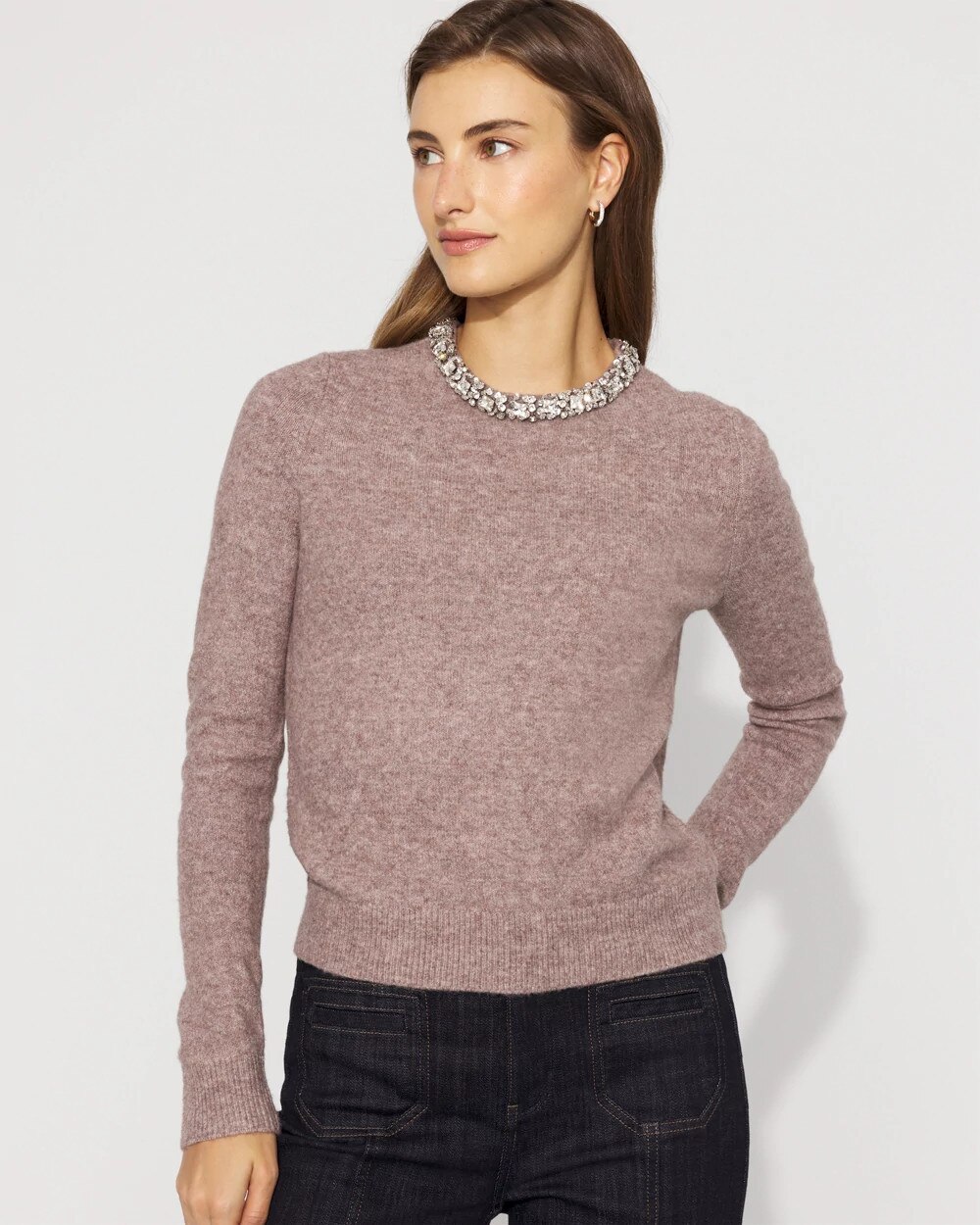 Embellished Crewneck Pullover Sweater - image 1