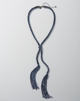 Navy Beaded Y-Neck Tassel Necklace click to view larger image.