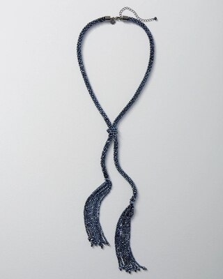 Navy Beaded Y-Neck Tassel Necklace