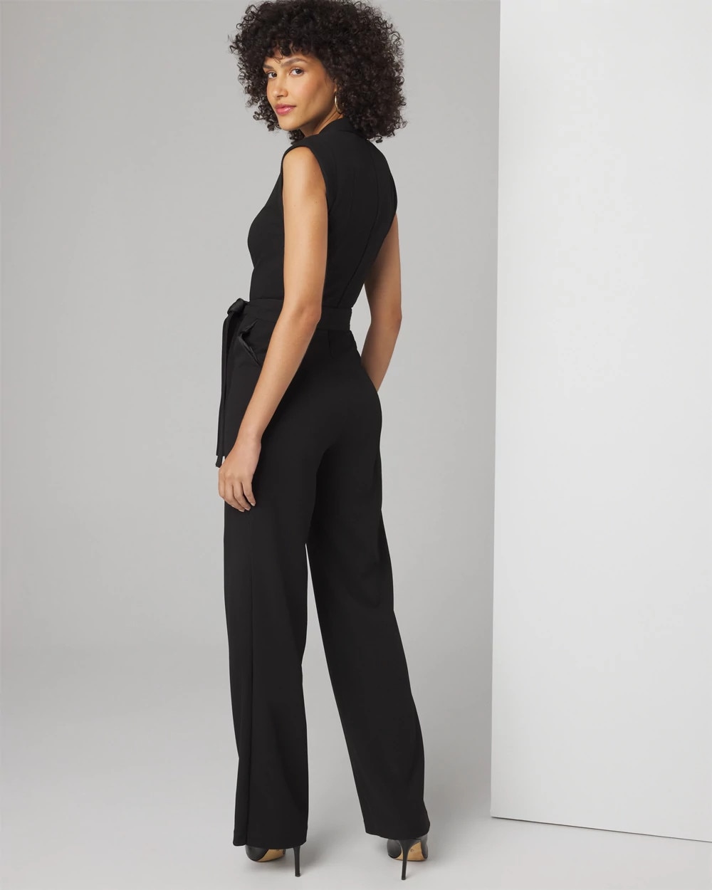 Petite Sleeveless Tie Waist Jumpsuit