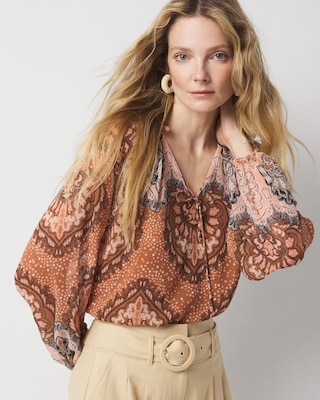Paisley Tie-Neck Blouse