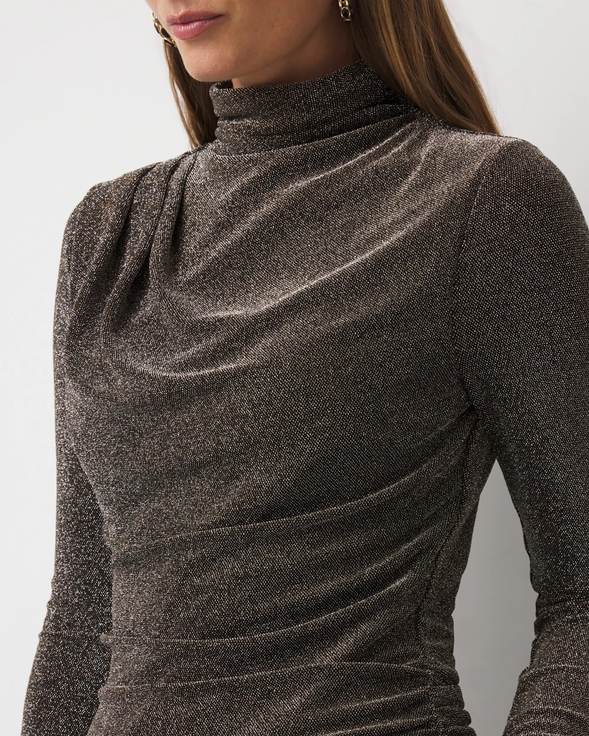 White House Black Market Long Sleeve Top Gold Turtleneck Tops In Gray