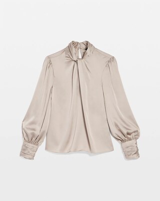 Long Sleeve Twisted Neck Satin Blouse click to view larger image.