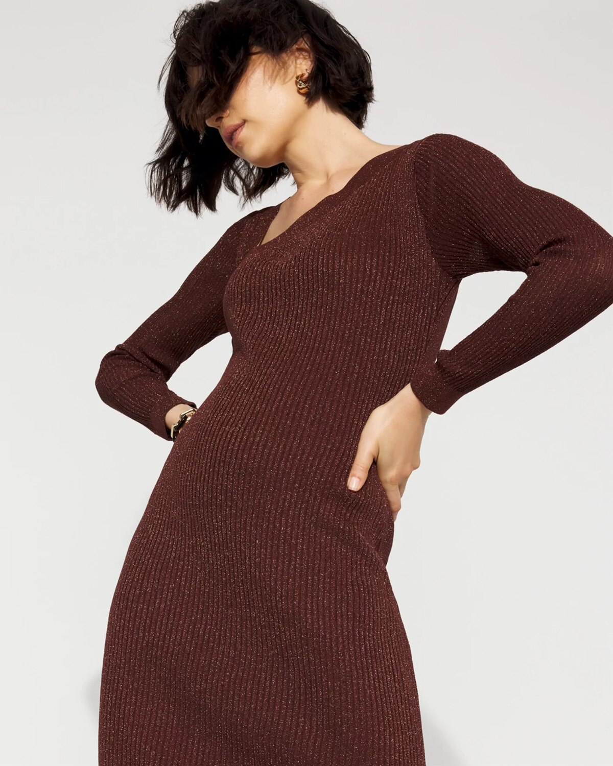 White House Black Market Bodycon Sweater Midi Dress In Brown