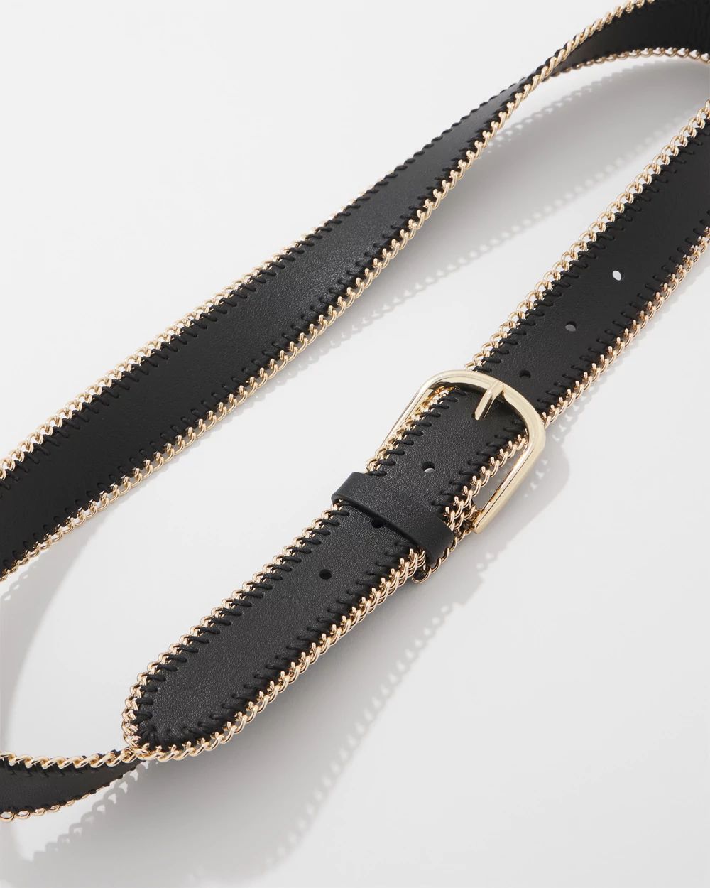 Faux Leather Belt with Chain Trim