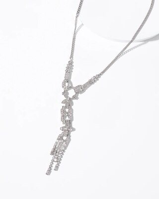 Art Deco Silvertone Statement Y Necklace