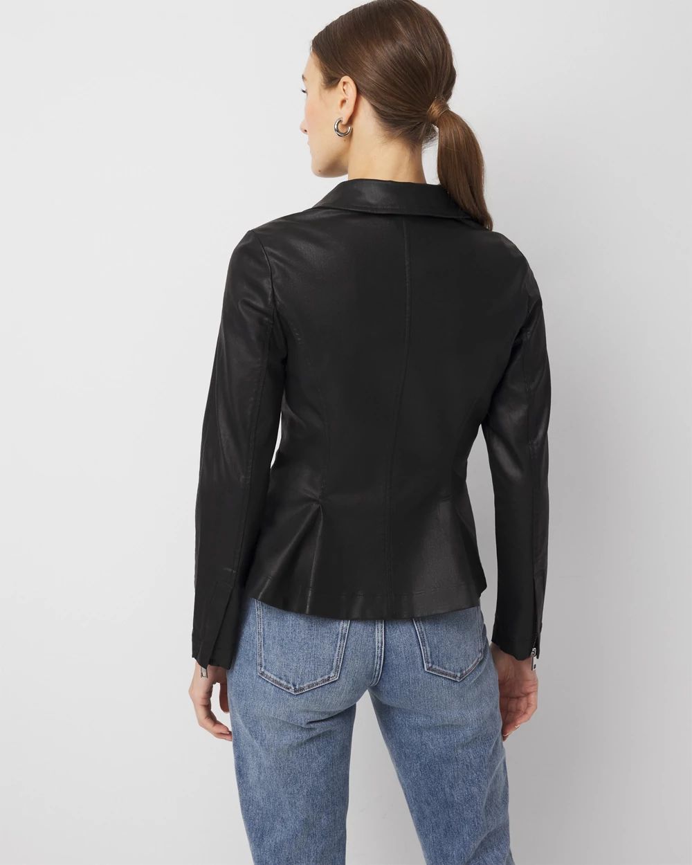 Peplum Coated Denim Jacket click to view larger image.