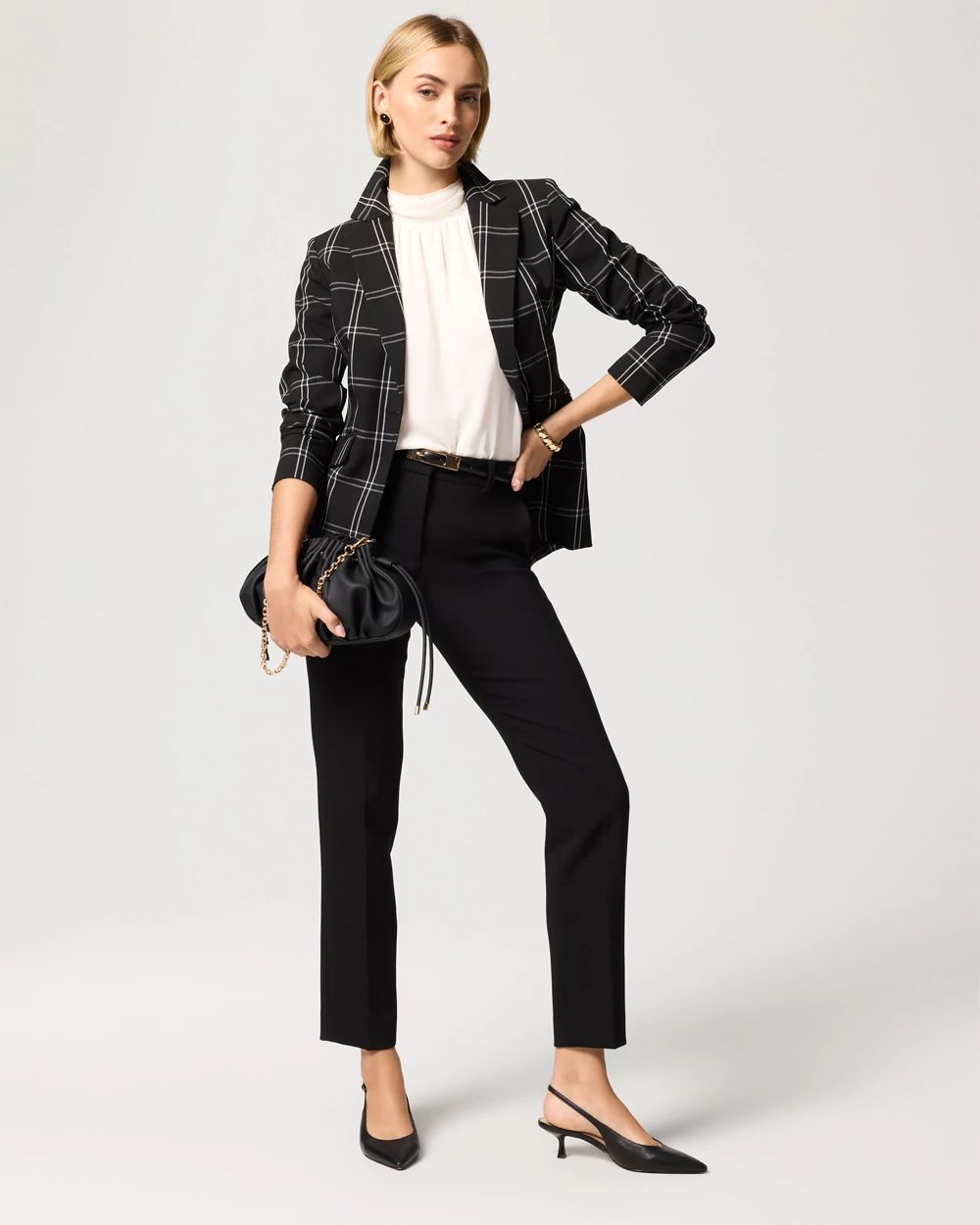 WHBM® Luxe Stretch Plaid One-Button Blazer click to view larger image.