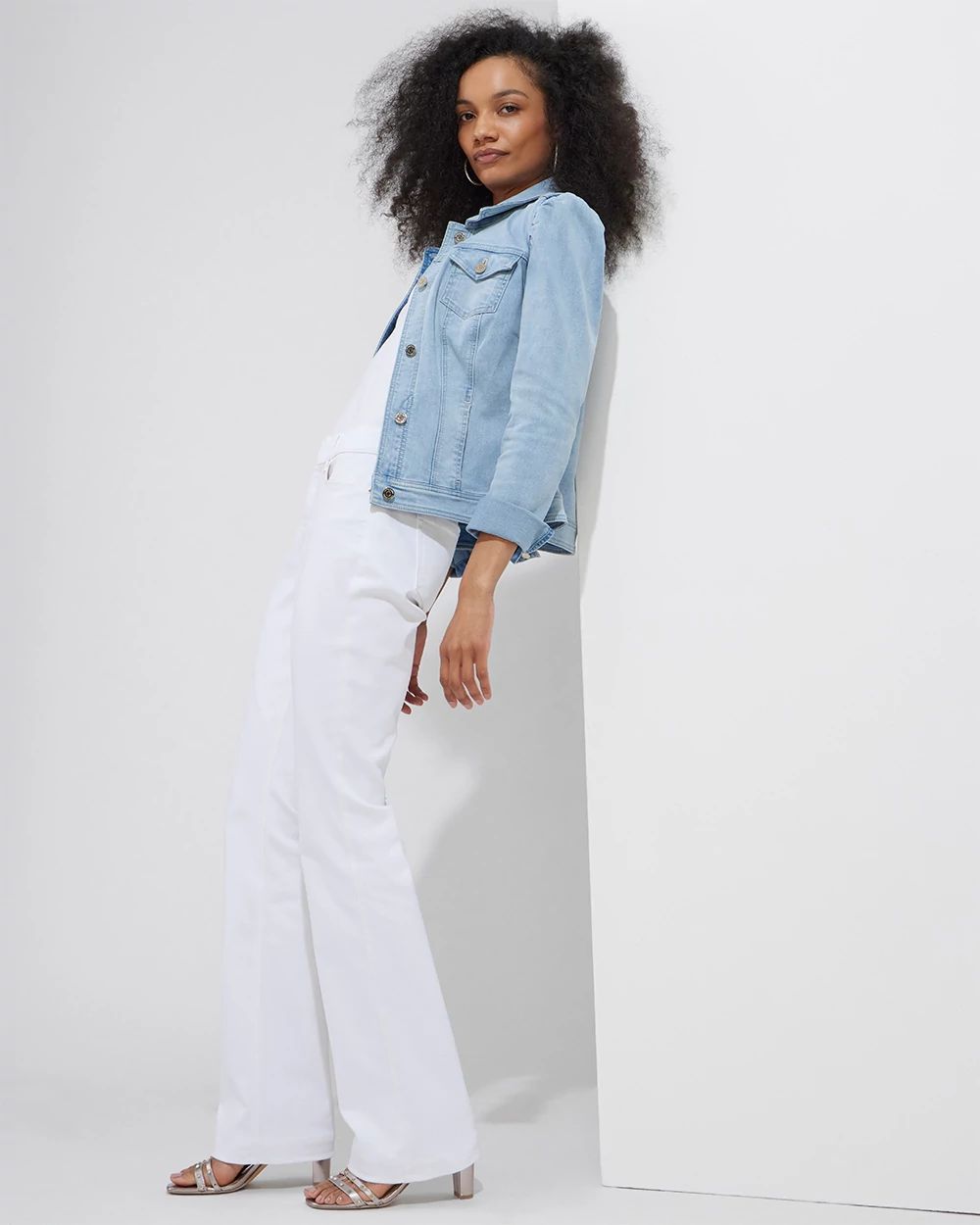 Outlet WHBM Puff-Shoulder Denim Jacket