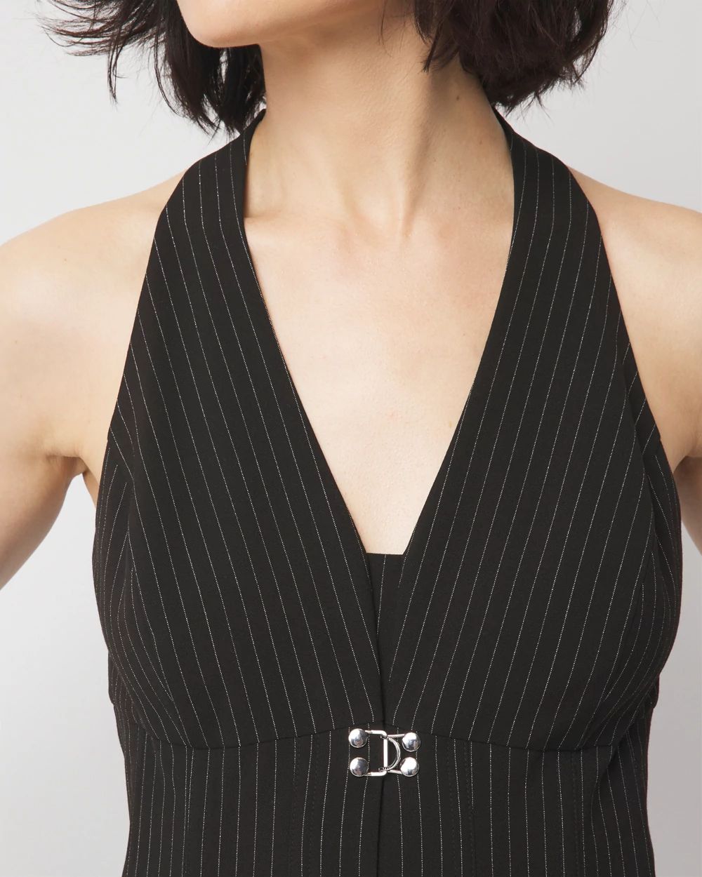 Pinstriped Hook & Eye Halter Top