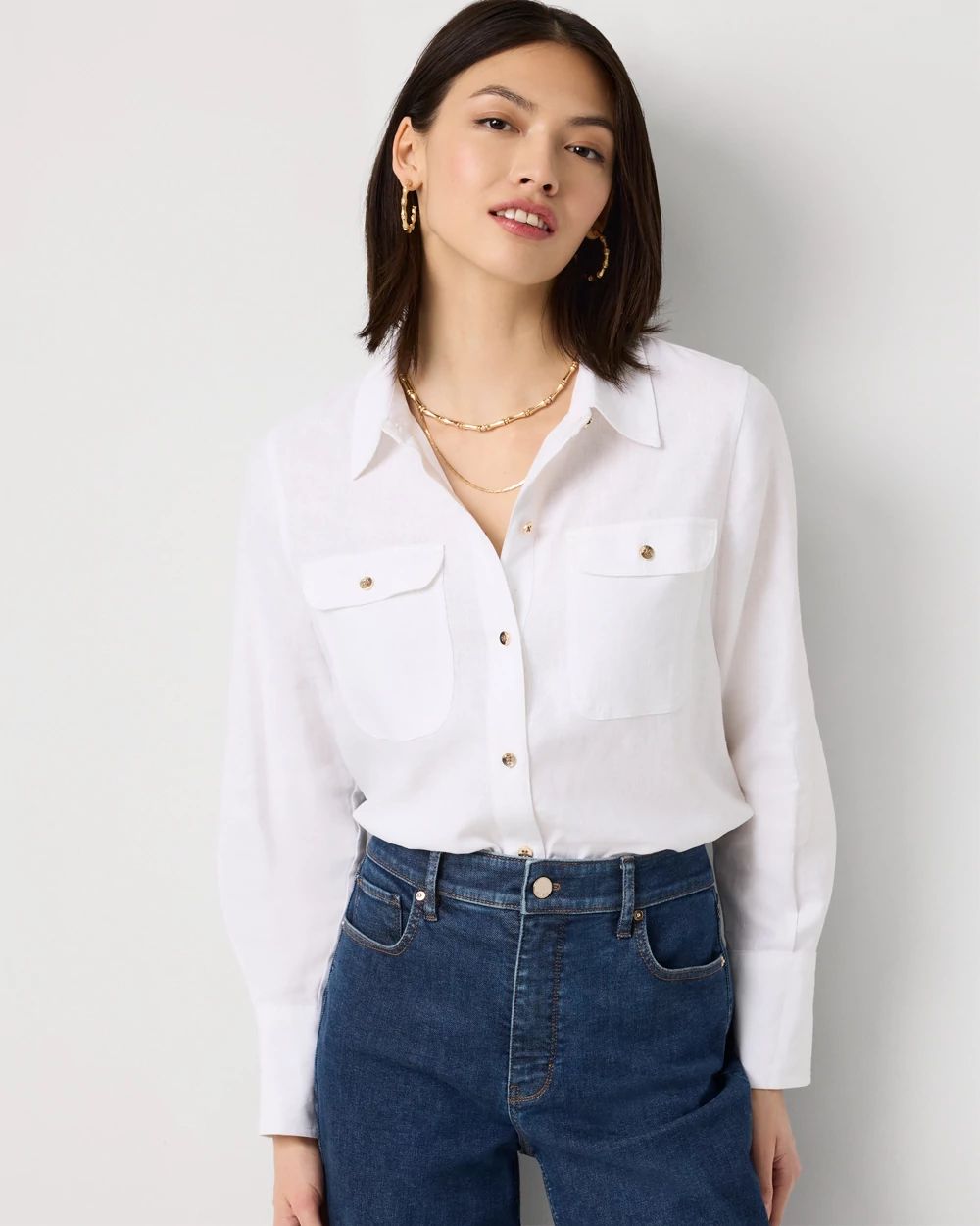 Linen-Blend Button Front Shirt