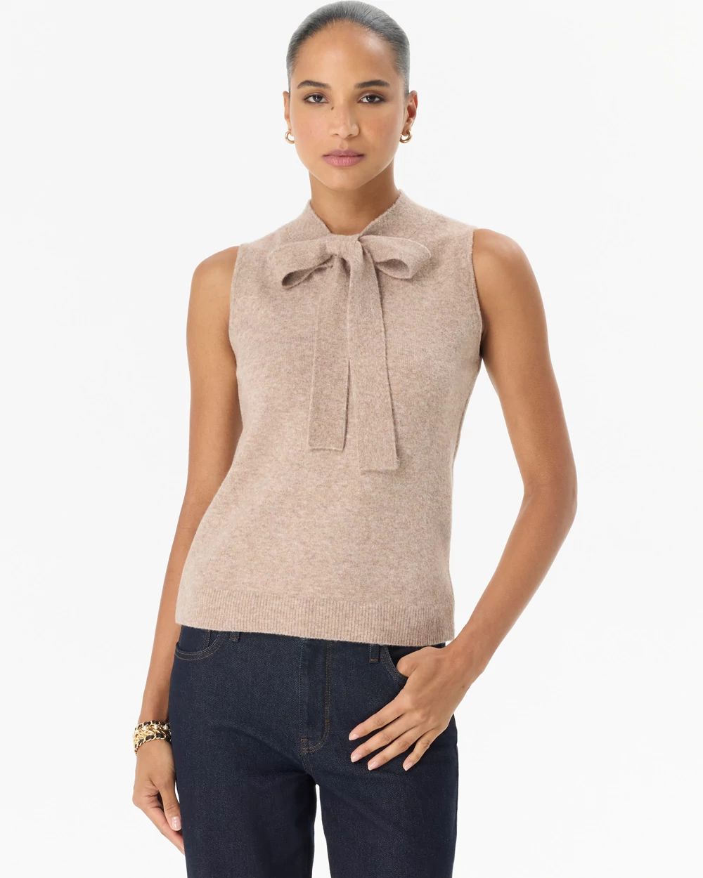 Petite Tie-Neck Sleeveless Sweater Tank