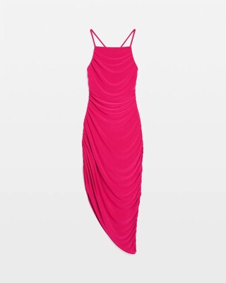 Jersey-Knit Ruched Midi Dress with Asymmetric Hem click to view larger image.