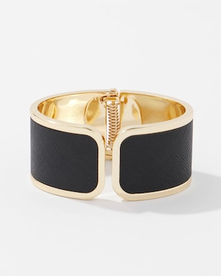 Black Textured Leather Cuff