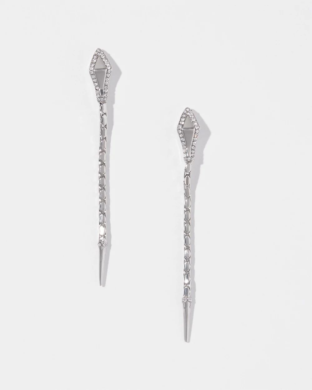 Linear Silvertone Snake Earrings