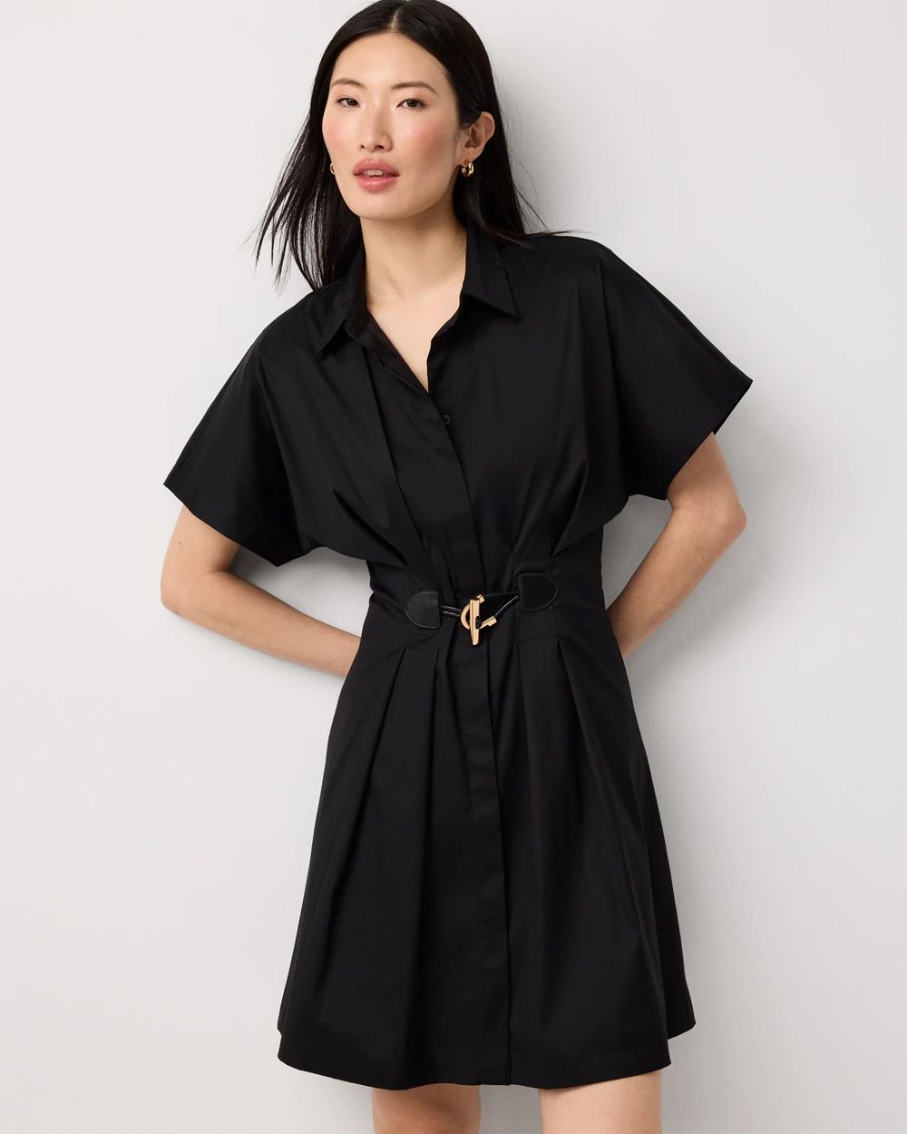 Petite Belted Poplin Shirt Dress