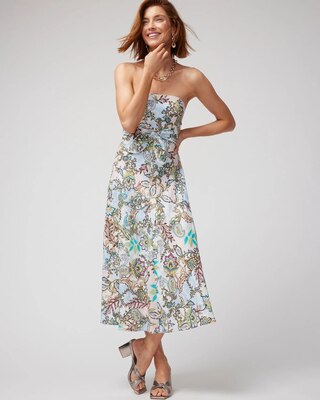 Strapless Tie-Front Linen Midi Dress
