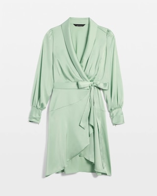 Long Sleeve Satin Wrap Mini Dress click to view larger image.