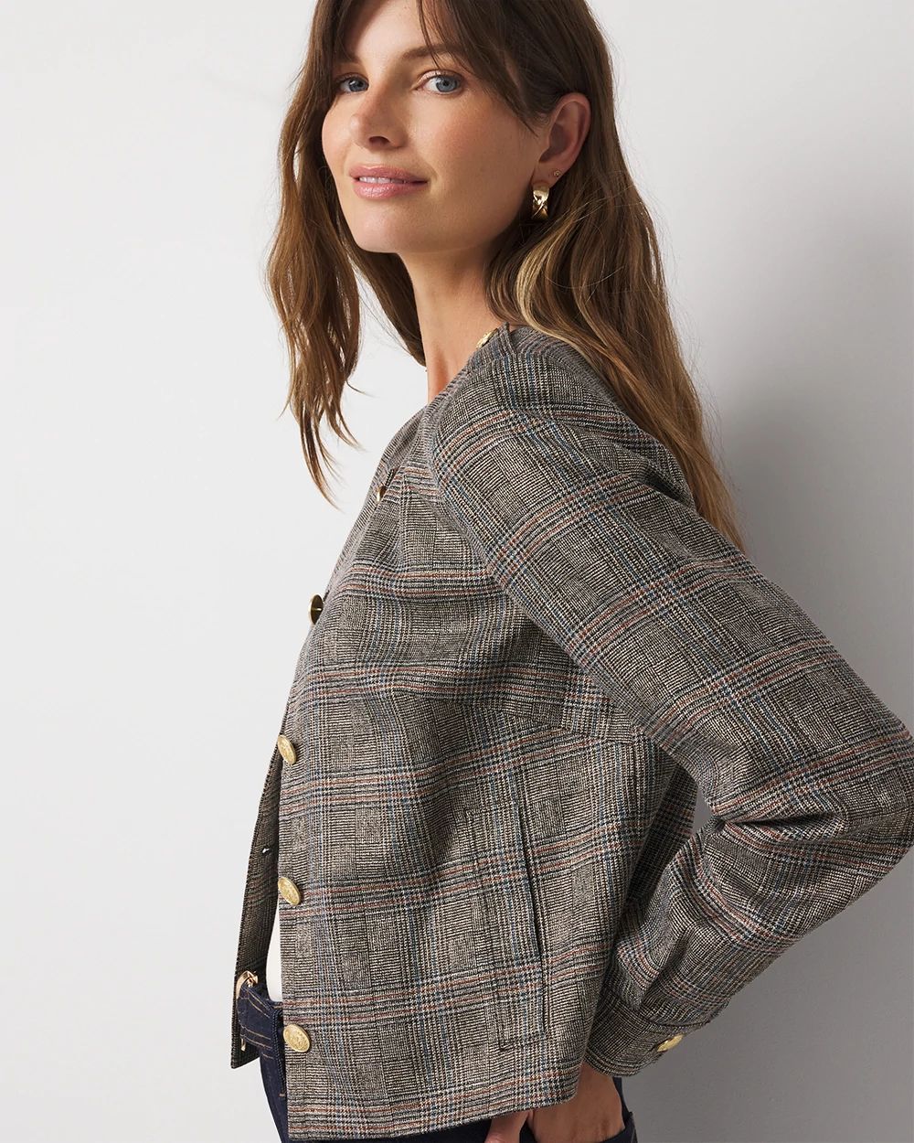 Metallic Plaid Cropped Jacket