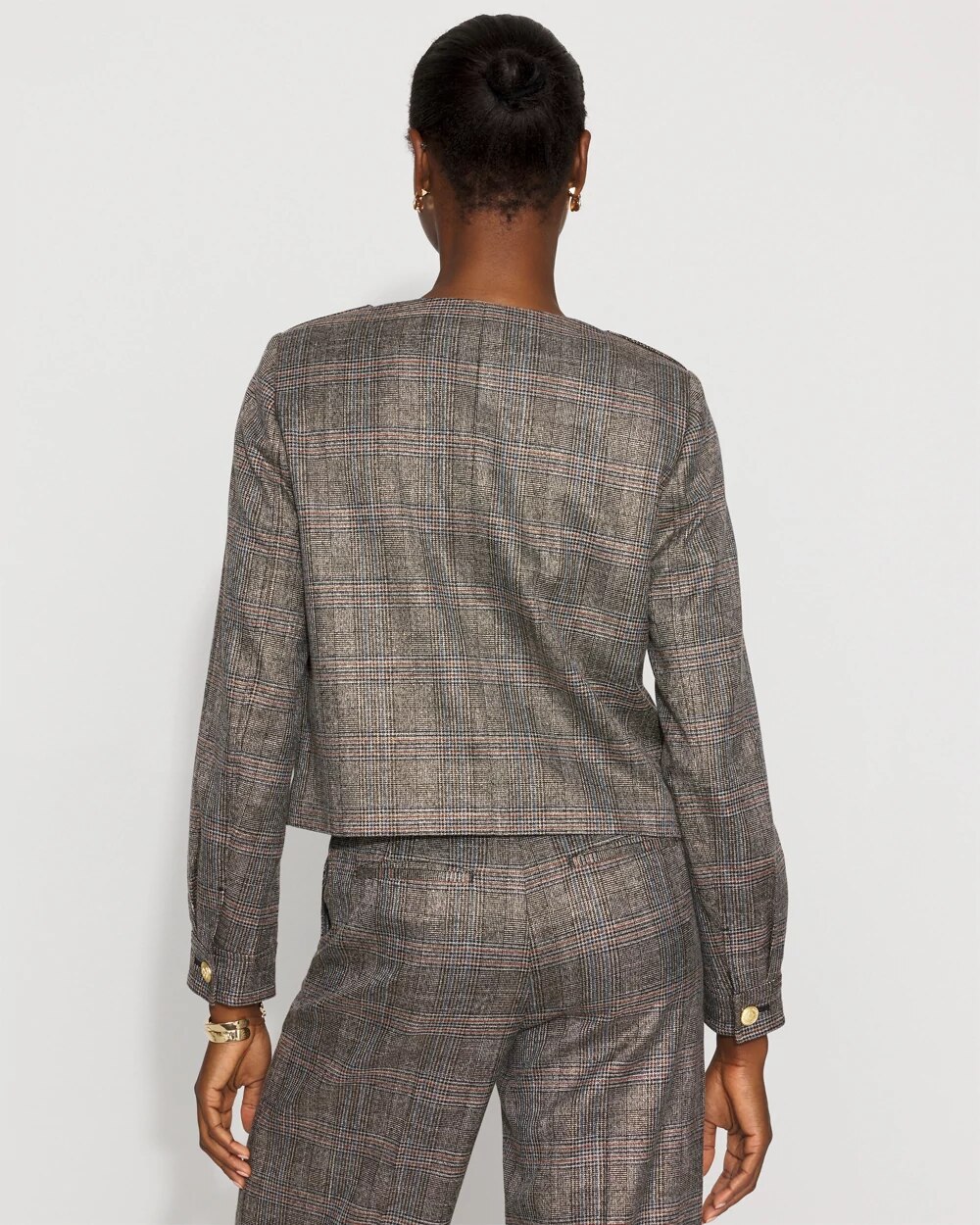 Metallic Plaid Cropped Jacket