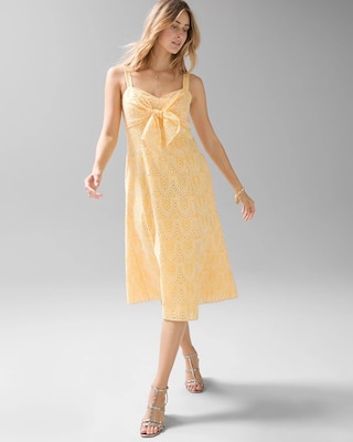 Tie-Front Eyelet Midi Dress