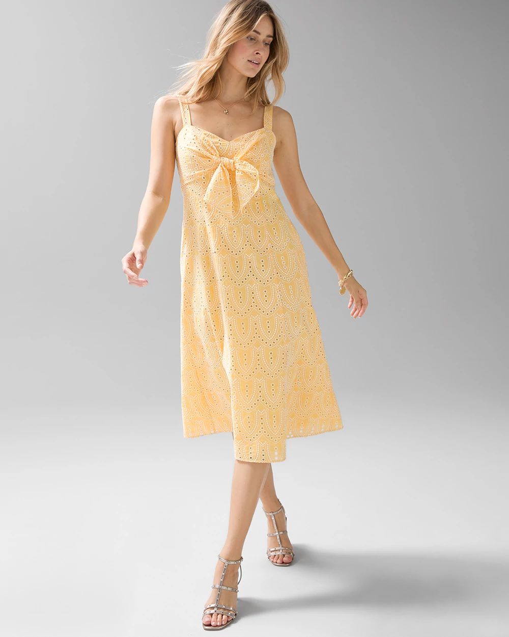 Tie-Front Eyelet Midi Dress