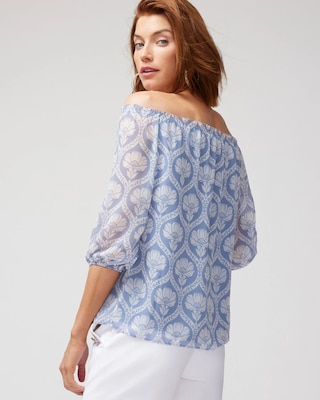 Off-the-Shoulder Elbow Sleeve Blouse click to view larger image.
