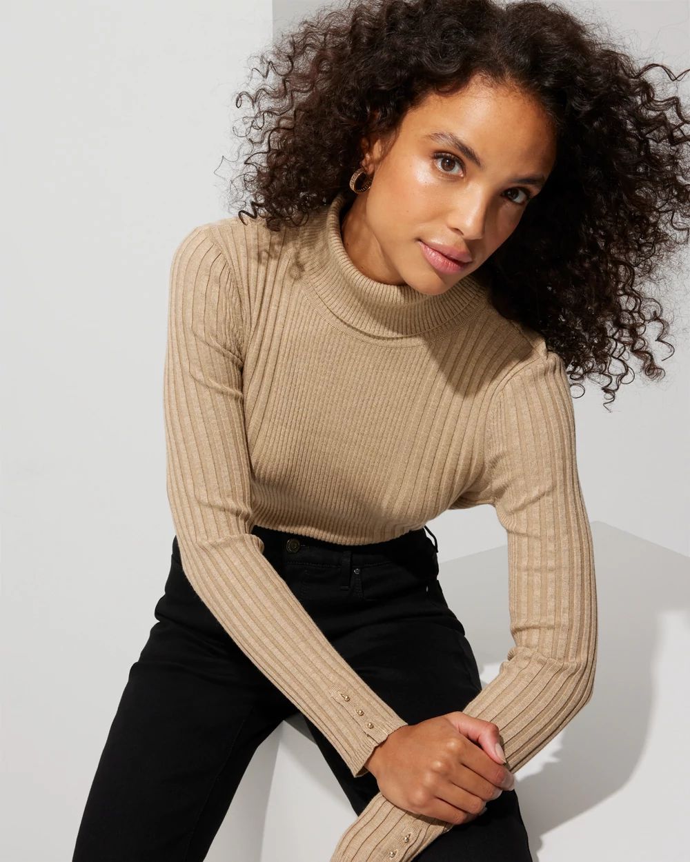Outlet WHBM Ribbed Turtleneck Pullover Sweater click to view larger image.