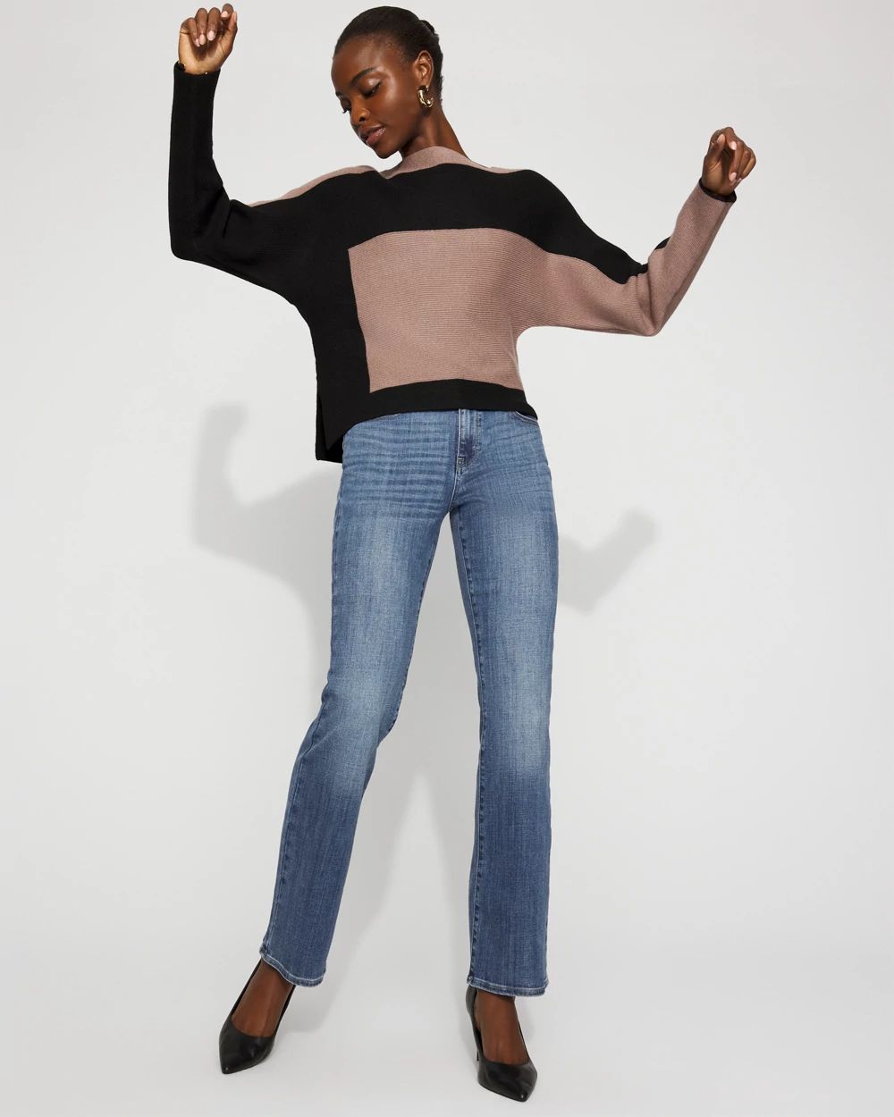 Petite Colorblocked Asymmetric Hem Sweater