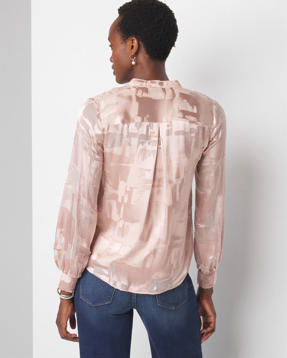 Long Sleeve Silk Burnout Blouse