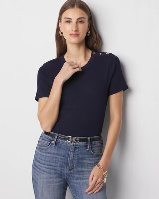 WHBM® FORME Ribbed Stretch Button Shoulder Tee