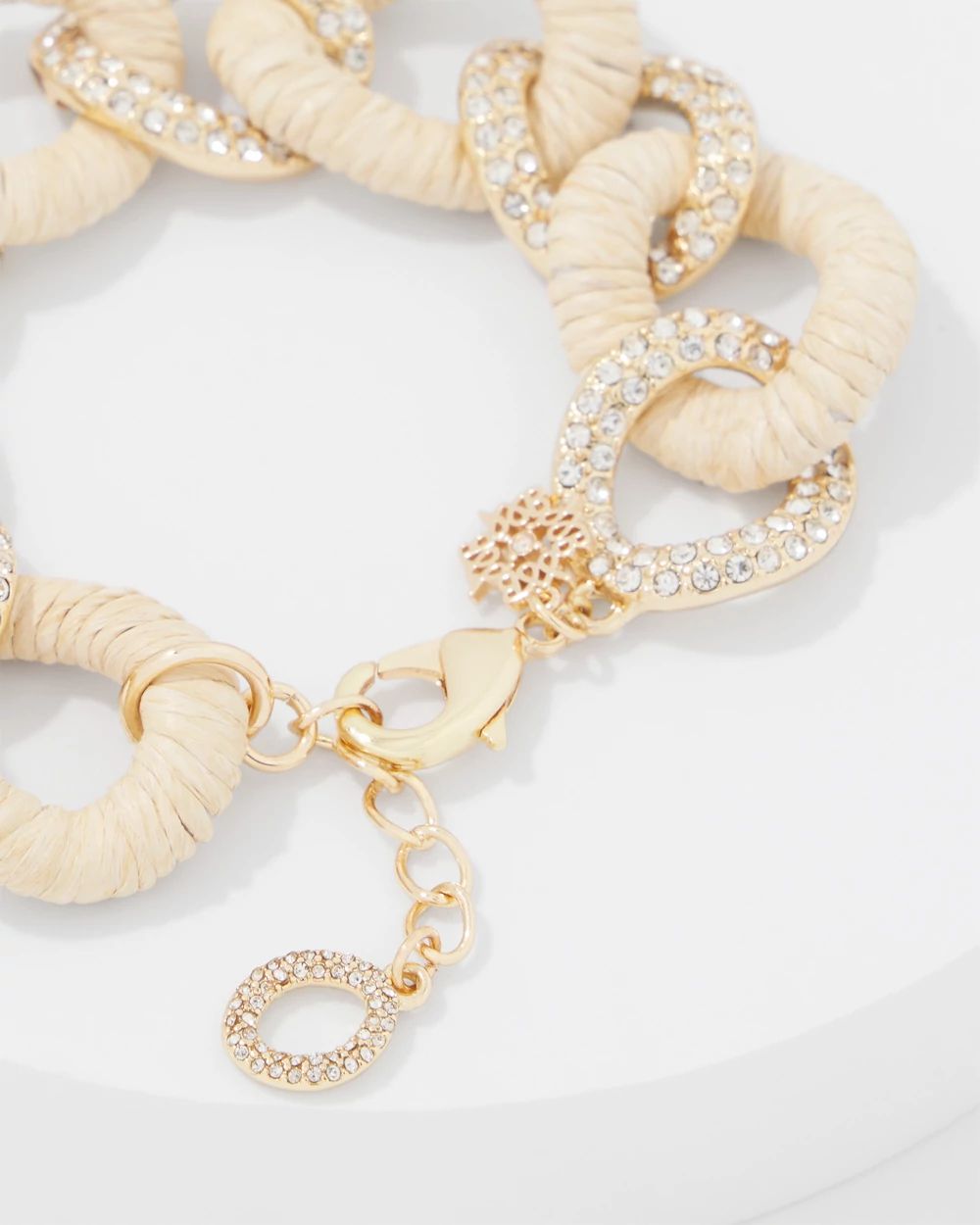 Natural Raffia + Crystal Link Bracelet