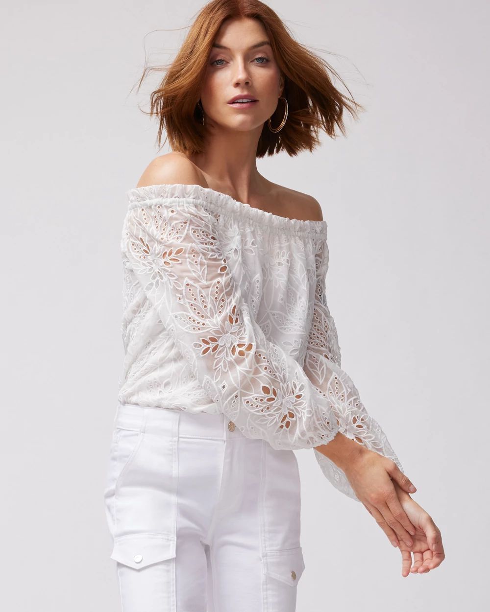 Off-the-Shoulder Eyelet Blouse