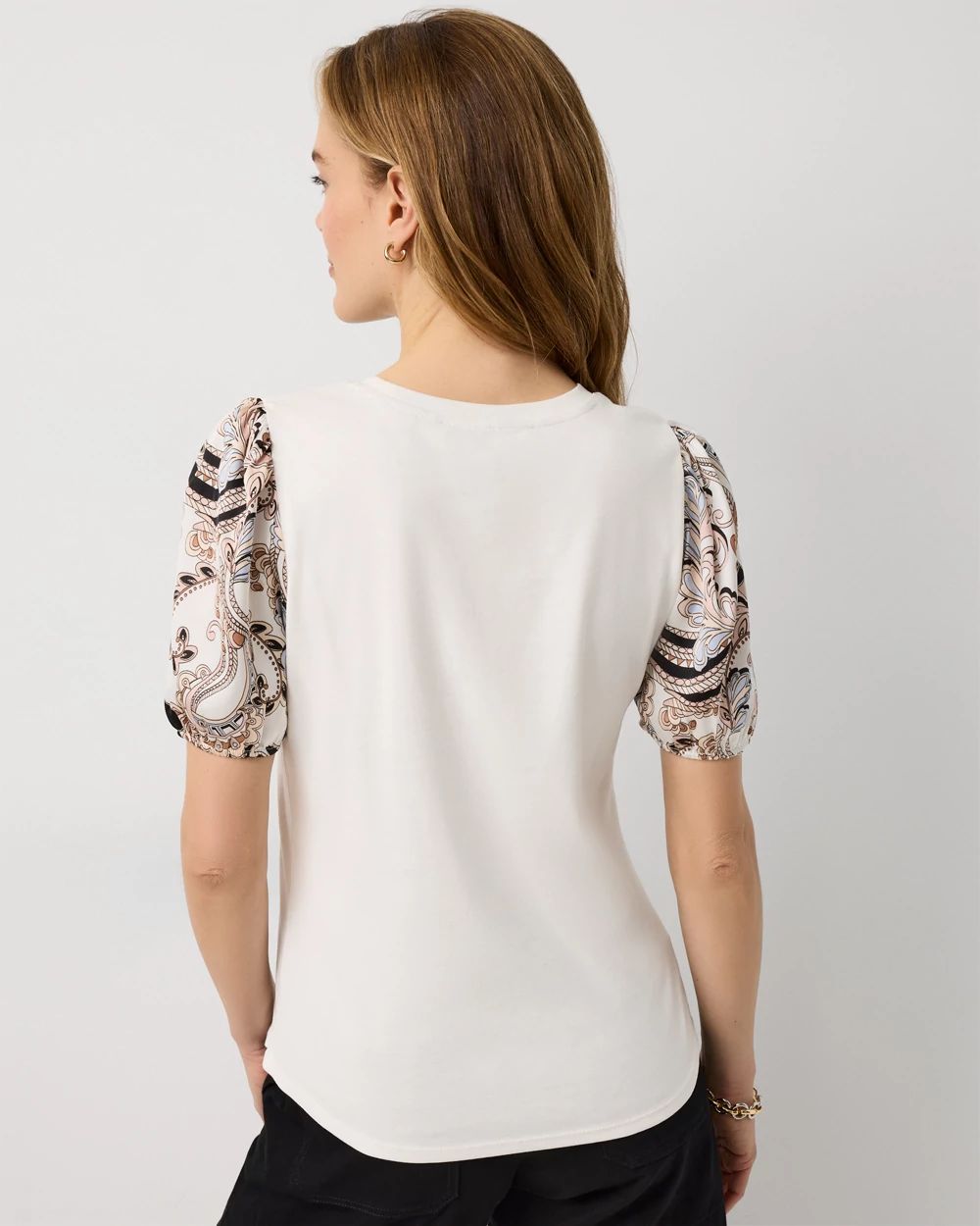 Petite Satin Puff Sleeve Knit Tee