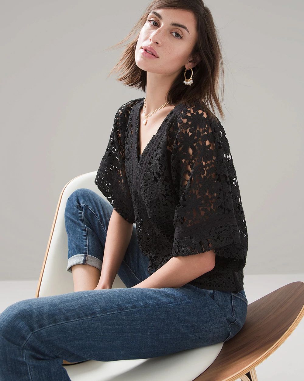 V-Neck Lace Kimono