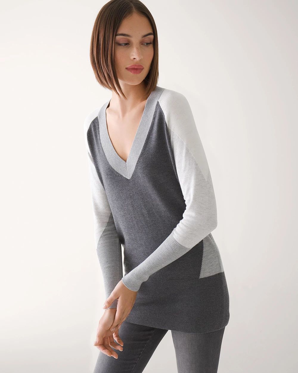 Petite Long Sleeve Color Block Tunic click to view larger image.