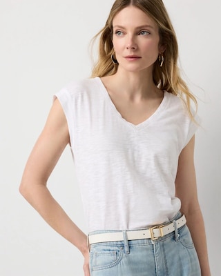 Crochet Detail V-neck Tee