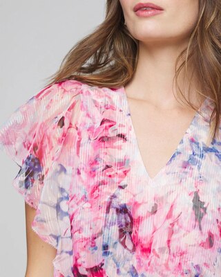 Short Sleeve Flutter Sleeve V-Neck Blouse