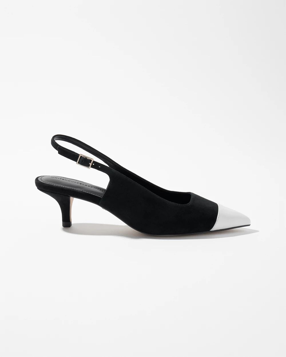 Cap Toe Suede Slingback Kitten Heels
